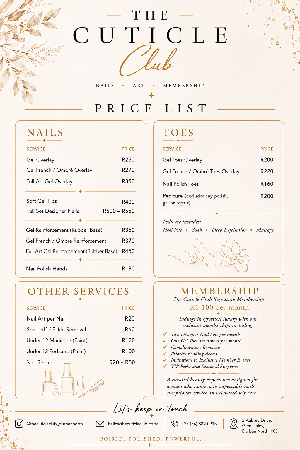 The Cuticle Club full price list